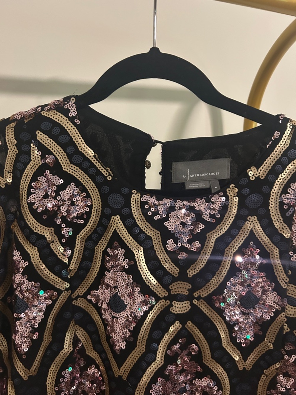 Anthropologie Black Dress with Pink Sequins and Gold Embroidery - Picture 2 of 5